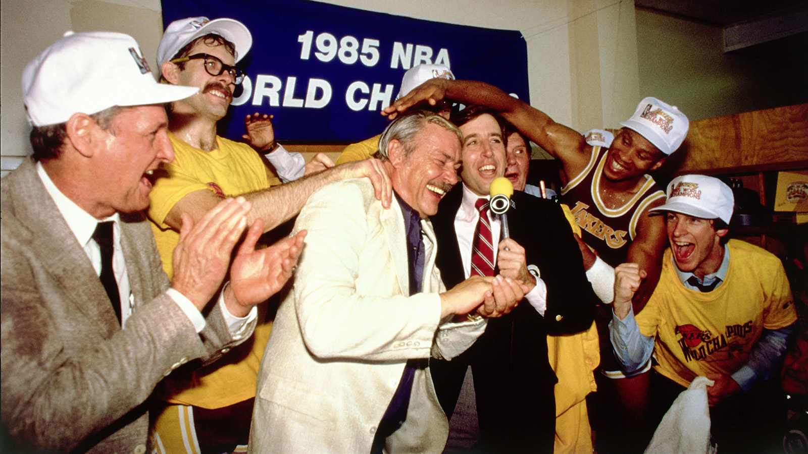 Lakers celebrate their 1985 Championship over the Celtics