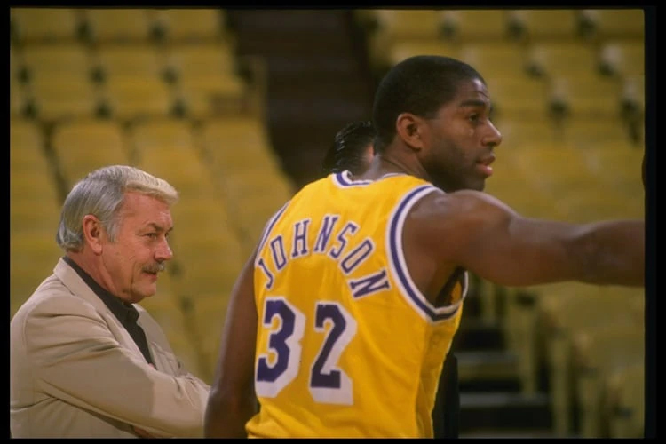 Jerry Buss with Magic Johnson and Pat Riley